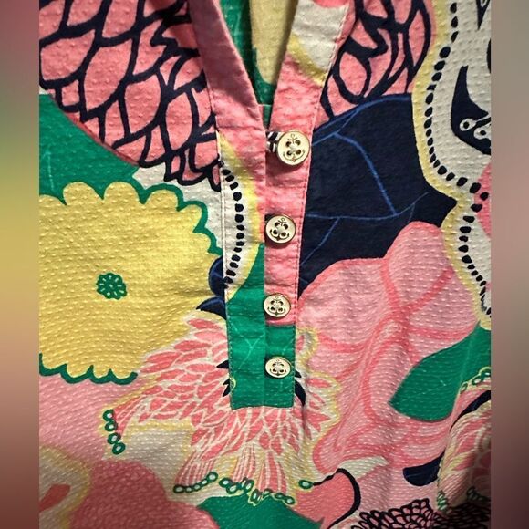 Talbots Petites Floral Print Collared Blouse Swing Top 1/4 Button Front PXL - Picture 8 of 12